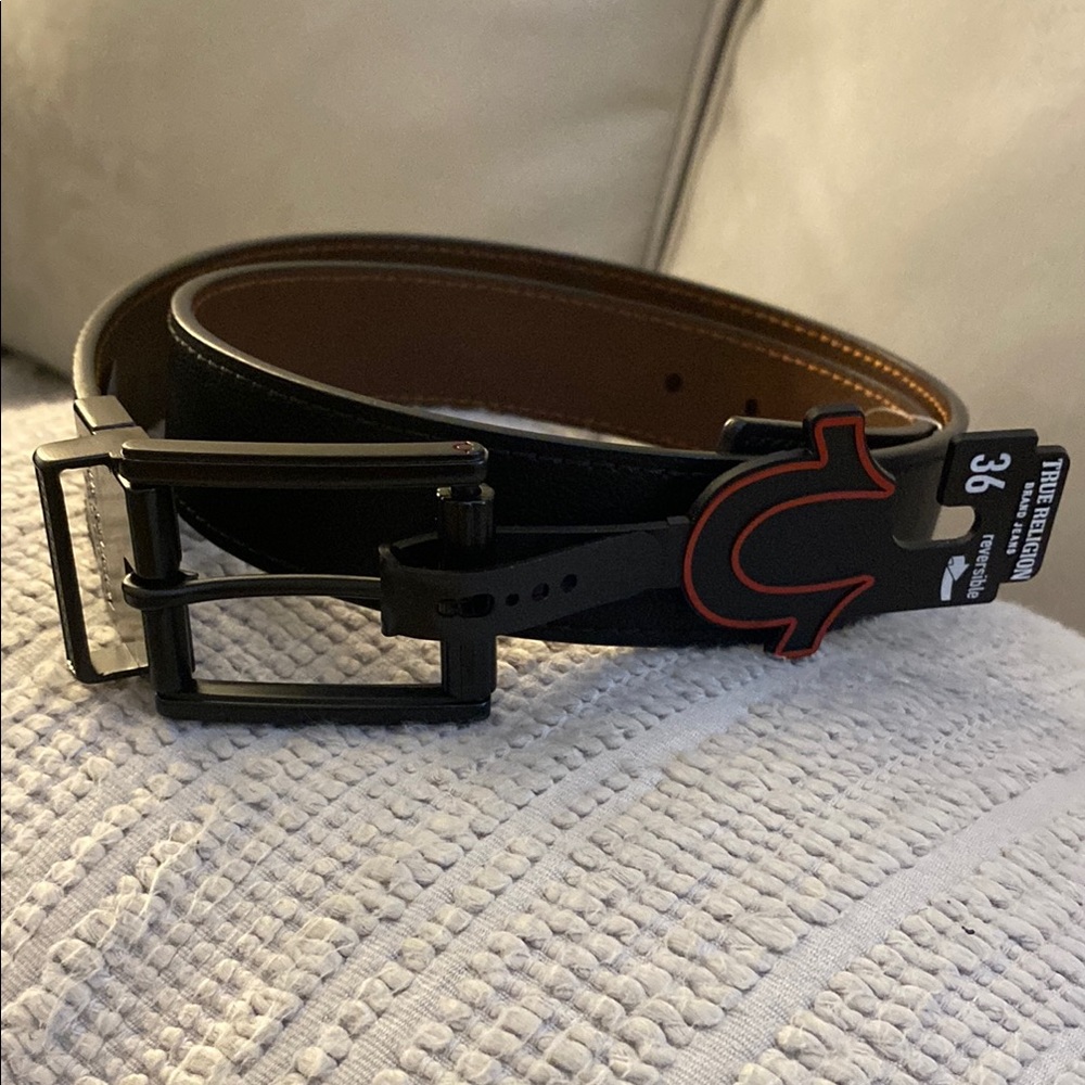 New Men’s True Religion Reversible Belt Black and Brown 36